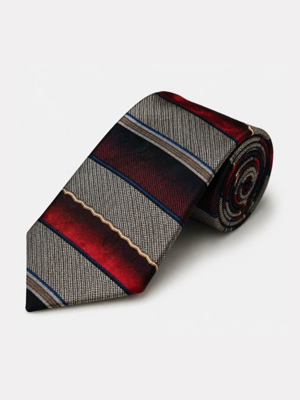 Bellini Silk Necktie Mens OS Burgundy Silver NWT Vintage 90s Striped Wide Tie‎